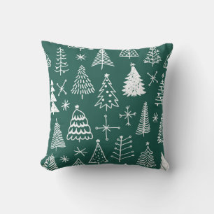 Coussin Les arbres de Noël dessinés à la main, les motifs