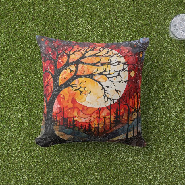 Coussin Les arbres forestiers en Pleine lune (Herbe)