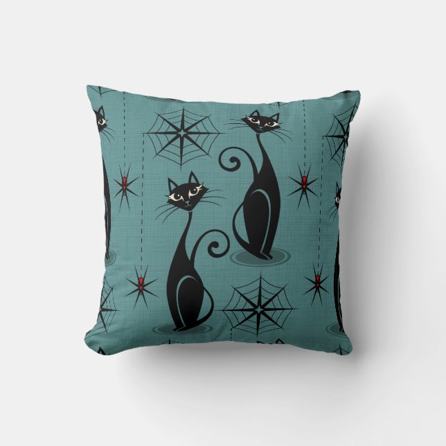 Coussin Les chats atomiques Éffrayants de Meow Retro en bl (Recto)