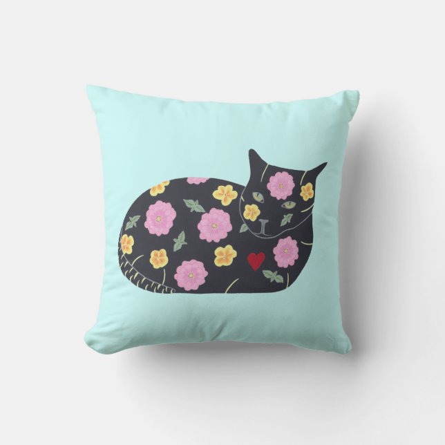 Coussin Les chats d'usines de fleurs de chat noir peuvent (Recto)