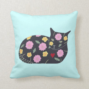 Coussin Les chats d'usines de fleurs de chat noir peuvent