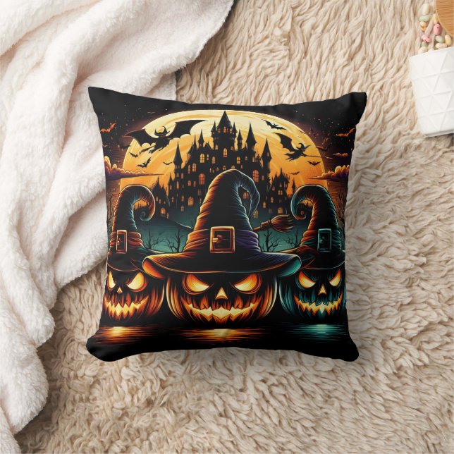 Coussin Les citrouilles d'Halloween brillent sous la plein (Couverture)