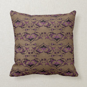 Coussin Les Coeurs floraux mauves à la lumière Brown