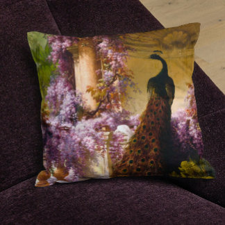 Coussin Les colombes et les paons dans un jardin