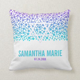 Coussin Les confettis pointillent le bat mitzvah turquoise