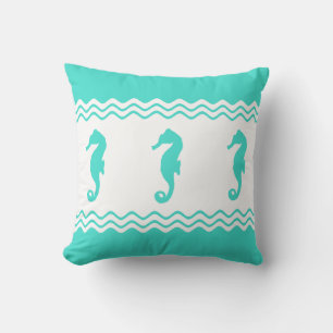 Coussin Les côtes turquoise Les hippocampes de l'océan bla