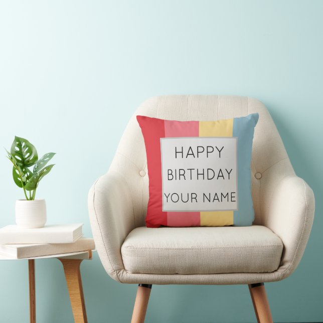 Coussin Les couleurs de bonbons rayées Joyeux anniversaire (Chaise)