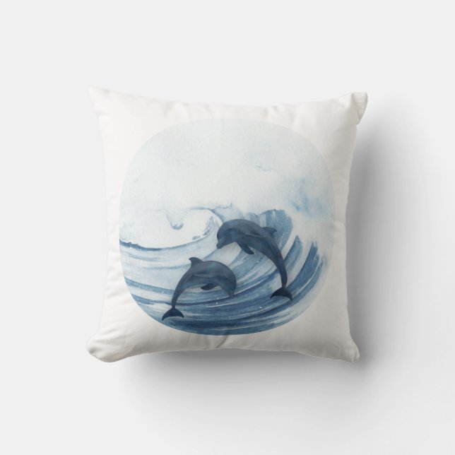Coussin Les dauphins plongeurs dans le surf (Recto)