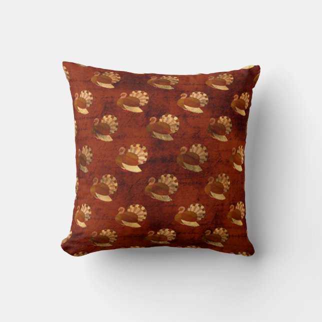 Coussin Les dindes d'automne sur l'orange brûlé (Recto)