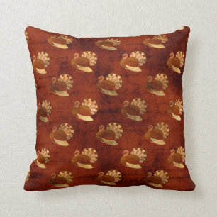 Coussin Les dindes d'automne sur l'orange brûlé
