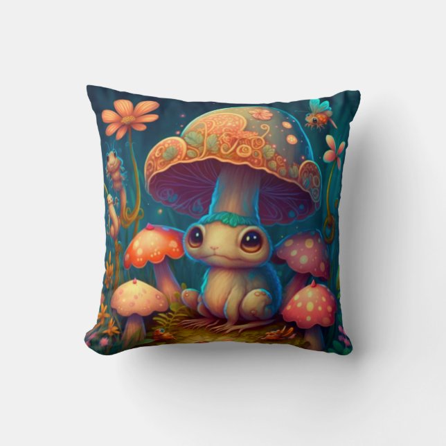 Coussin Les elfs de champignons dans le champ jettent l'or (Recto)