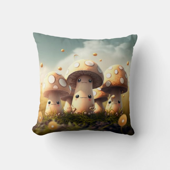 Coussin Les elfs de champignons dans le champ jettent l'or (Recto)