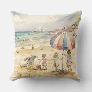 Coussin Les Enfants Sur Une Plage De Sable Jettent De L'Or