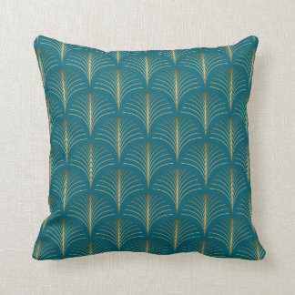 Coussin Les fans d'or Art Déco sur le Turquoise