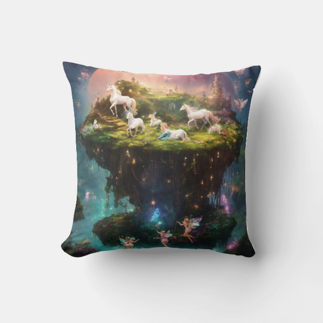 Coussin Les fées évoluent sur une île flottante avec des l (Recto)