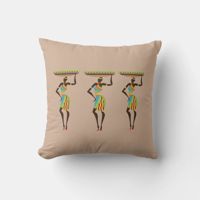 Coussin Les femmes africaines avec l'art tribal en corbeil (Recto)
