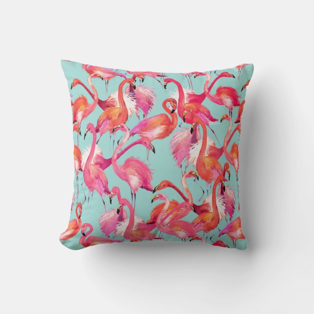 Coussin Les Flamants roses d'aquarelle ont recueilli le (Recto)
