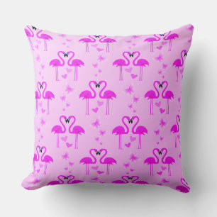 Coussin Les Flamants roses roses de l'amour avec les coeur