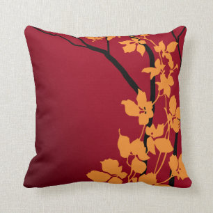 Coussin Les fleurs de cerisiers de Bella  tangerine rouge