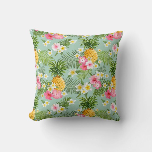 Coussin Les fleurs et les ananas tropicaux | ajoutent (Recto)