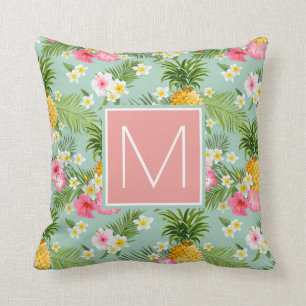 Coussin Les fleurs et les ananas tropicaux   ajoutent