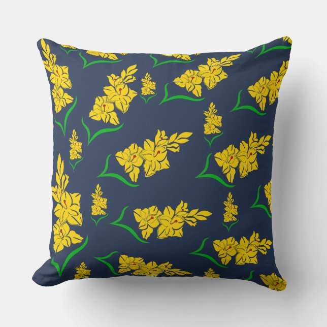 Coussin Les fleurs jaunes sur l'oreiller à lancer bleu nui (Recto)