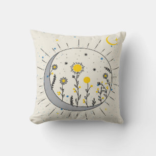 Coussin Les fleurs planent le soleil et la lune graphisme