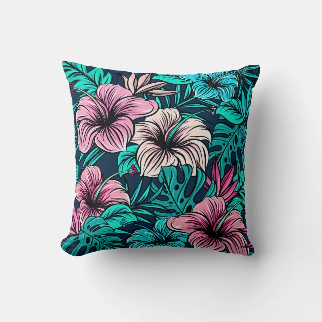 Coussin Les Fleurs tropicales Vintages et l'art Feuille| (Recto)
