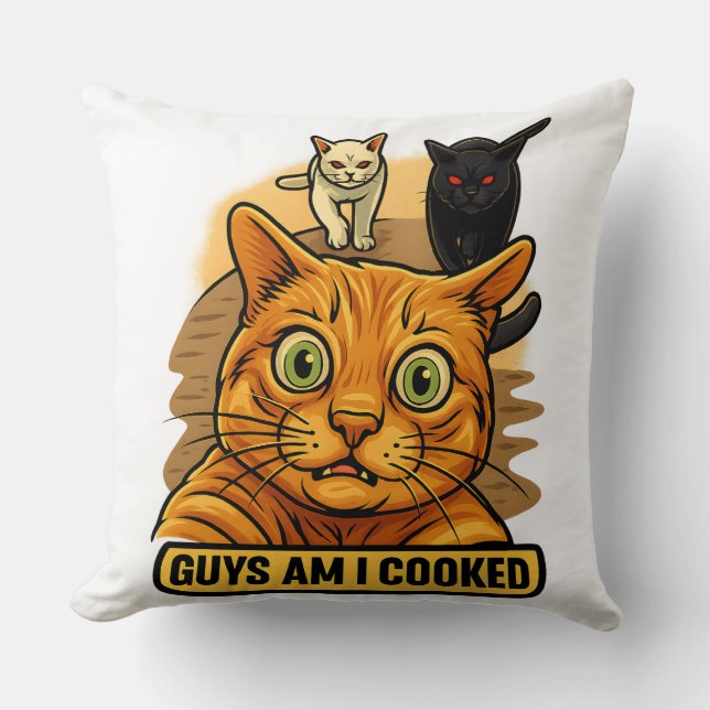 Coussin Les gars, je suis cuit ? Mème drôle de chat, réact (Recto)