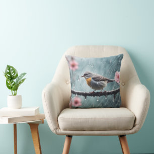 Coussin Les gouttes de pluie sur la fenêtre et l'oiseau