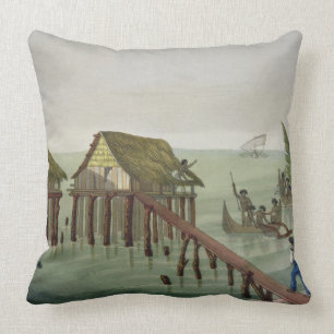 Coussin Les habitations de la tribu de Papu, Rawak,