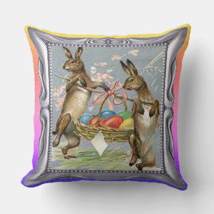 Coussin Les lapins de Pâques vintages transportent des oeu