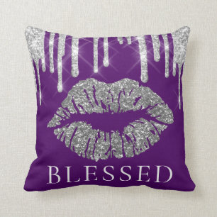Coussin Les lèvres de baiser Les gouttes de gris argenté
