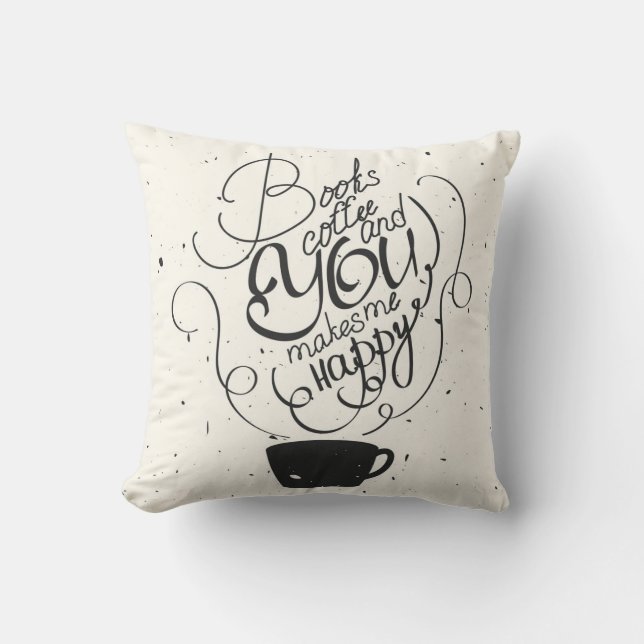 Coussin Les livres café et vous me rend heureux (Recto)