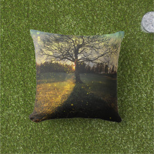 Coussin Les lucioles magiques paysage onirique