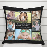 Coussin Les meilleurs grands-parents du monde Photo Collag<br><div class="desc">Donnez aux meilleurs grands-parents du monde un coussin photo personnalisé avec un collage photo de 8 de leurs petits-enfants,  leurs noms,  et "Meilleurs grands-parents du monde" en élégante typographie blanche sur un arrière - plan noir.</div>
