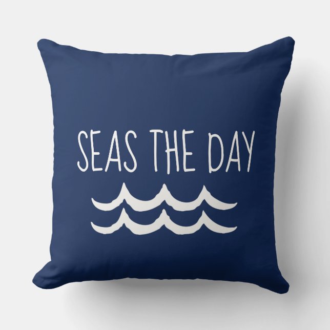 Coussin Les mers de bleu marine le jour ondule nautique (Recto)