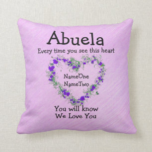 Coussin Les noms des enfants changent Abuela Voir Heart Lo