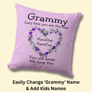 Coussin Les noms des enfants changent Grammy Voir Heart Lo