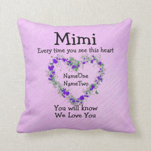 Coussin Les noms des enfants changent Mimi - Voir Heart Lo