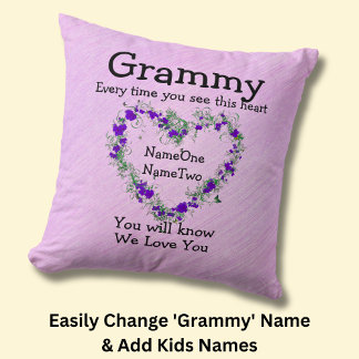 Coussin Les noms des enfants Changer Grammy Voir Heart Lov
