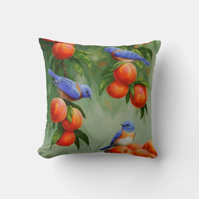 Coussin Les oiseaux bleus dans le verger d'un bracelet (Recto)