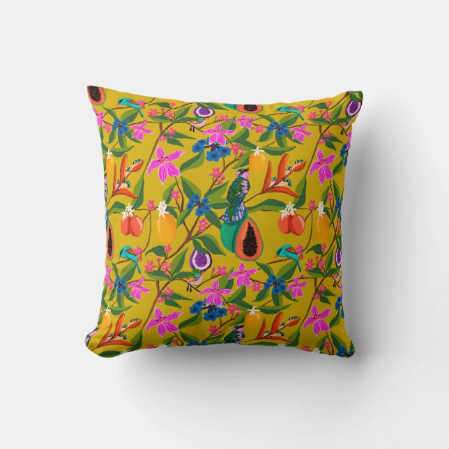 Coussin Les oiseaux exotiques de la jungle avec des plante (Recto)