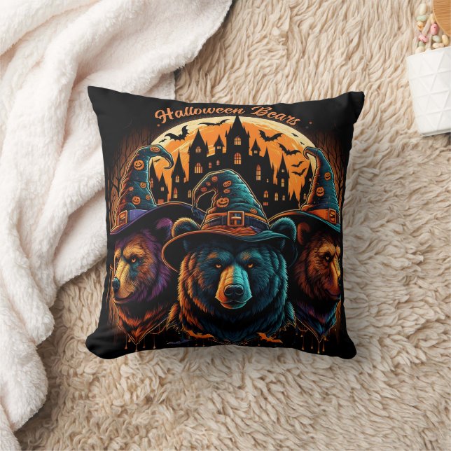 Coussin Les ours d'Halloween en casquette fêtent ! (Couverture)