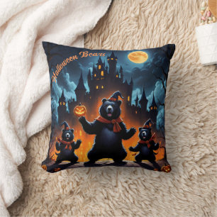Coussin Les ours d'Halloween fêtent dans un château hanté
