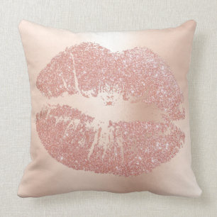 Coussin Les parties scintillantes de lèvres d'or de rose