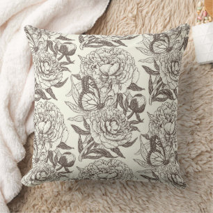 Coussin Les pivoines et les papillons bloquent l'impressio