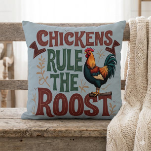 Coussin Les poules règnent sur la ferme rustique Illustrat
