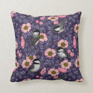 Coussin Les poulets dans le rose sauvage en rose et violet
