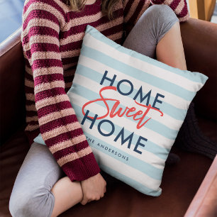 Coussin Les rayures blanches bleues en pastel autoguident